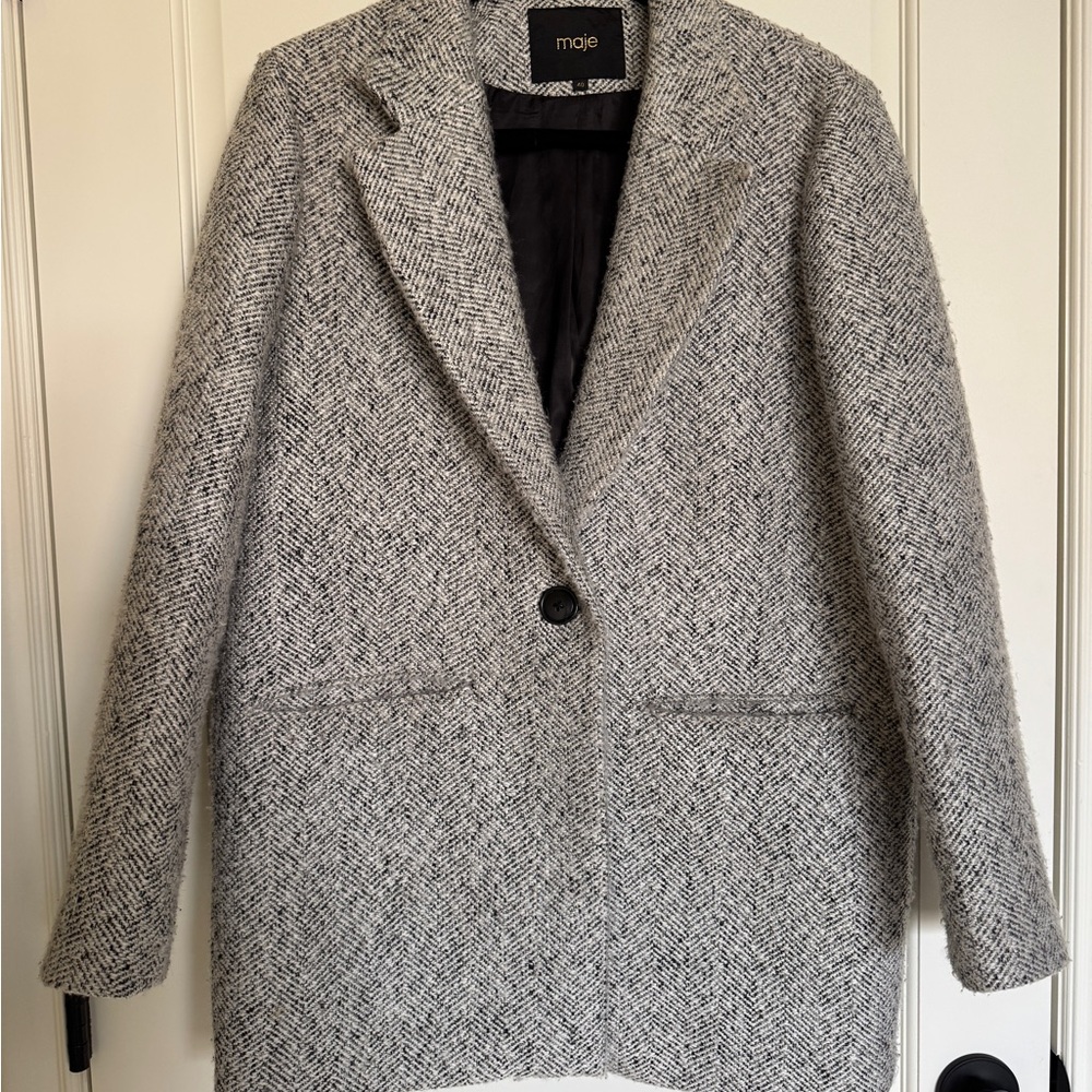 Maje Gray Blazer Classic Wool-Blend